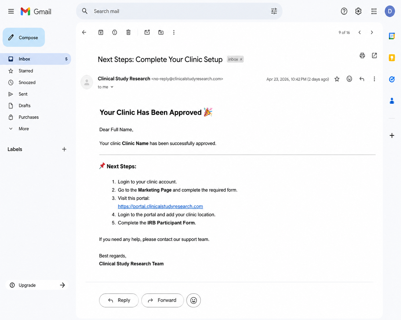 Next Steps email screenshot