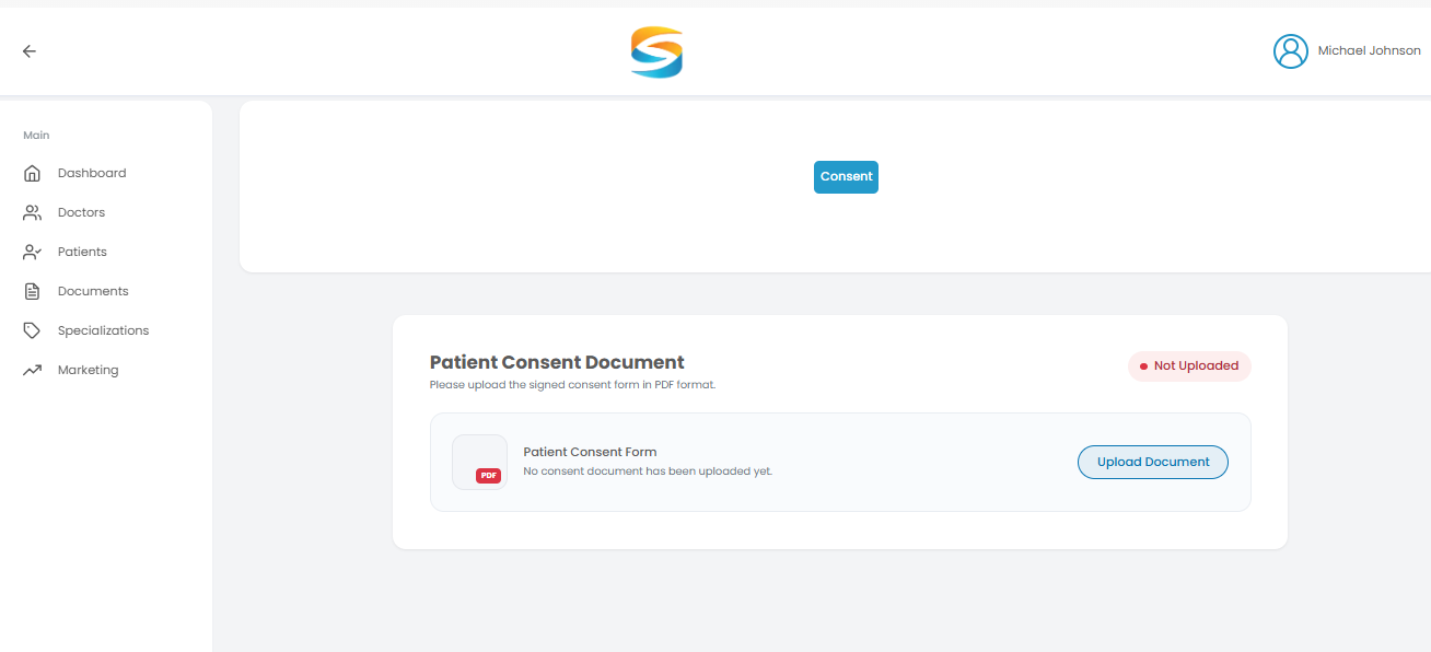 Consent document upload tab