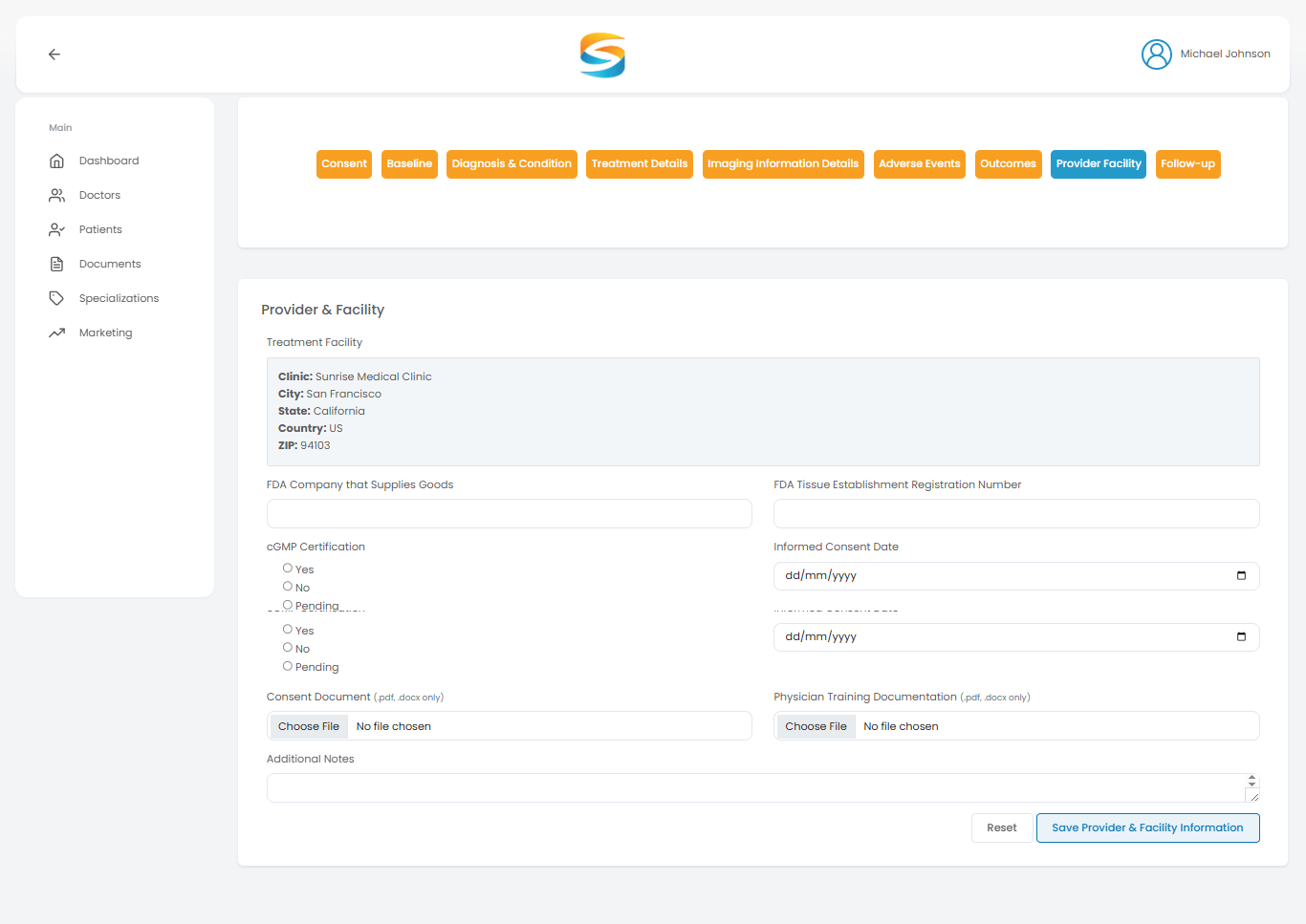 Provider & Facility form