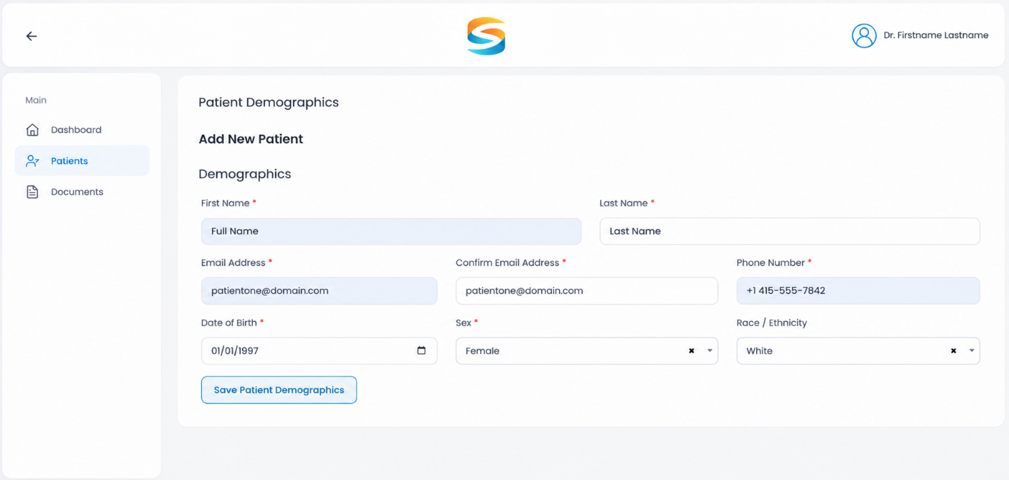 Add Patient demographics form