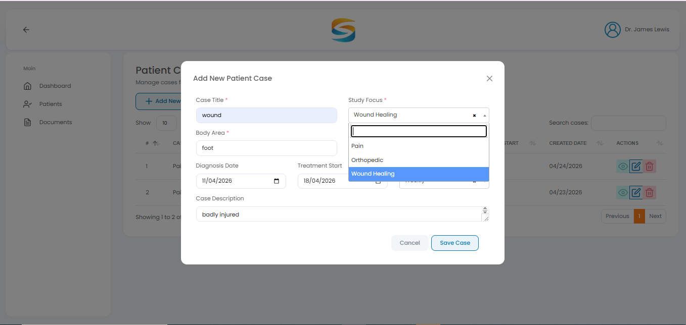 Study Focus dropdown options