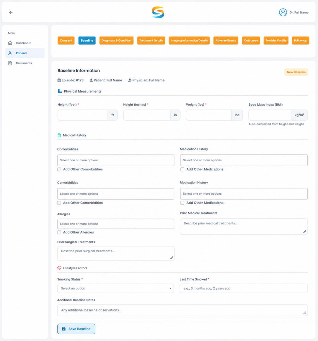 Baseline Information form with all sections