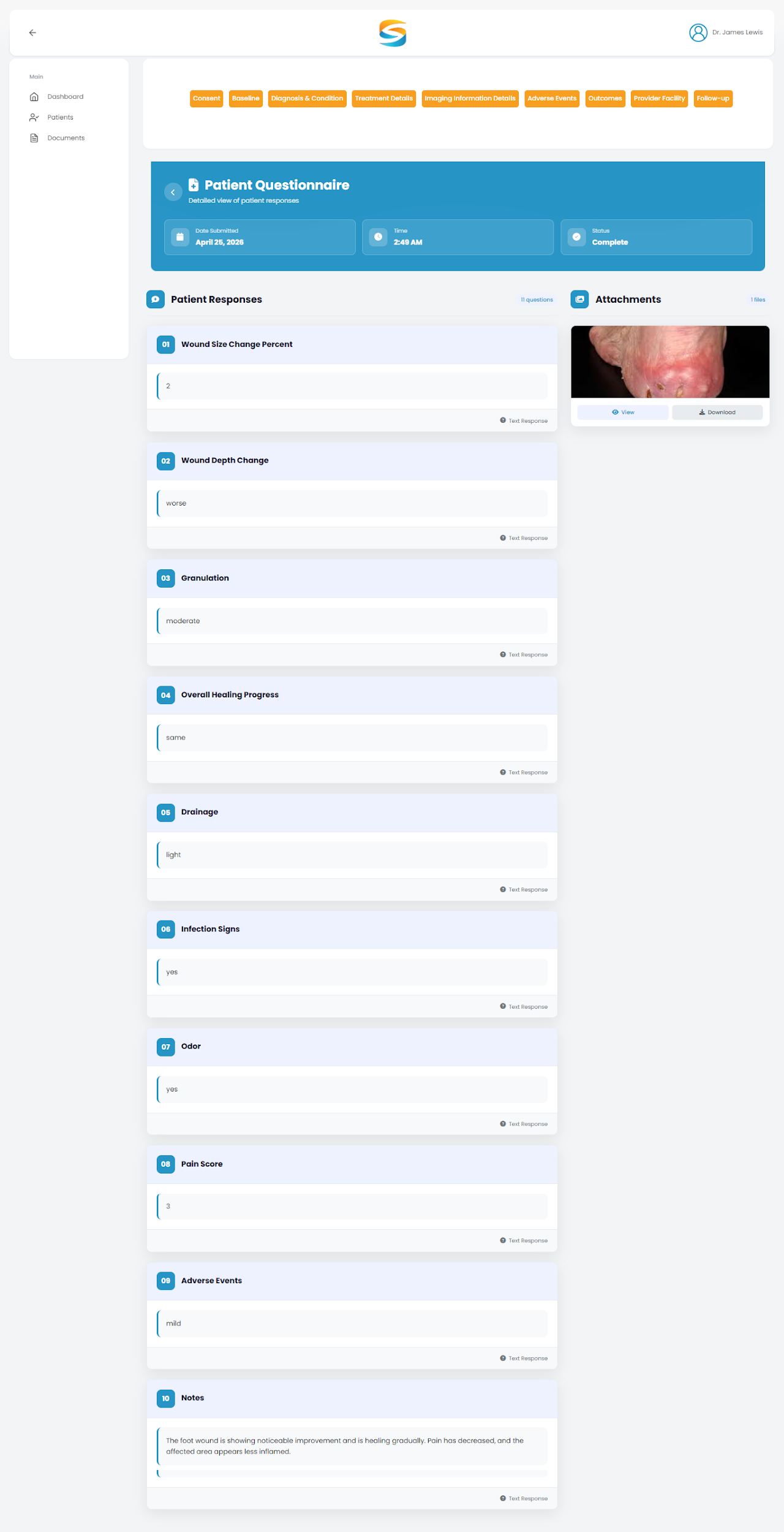 Submitted questionnaire view