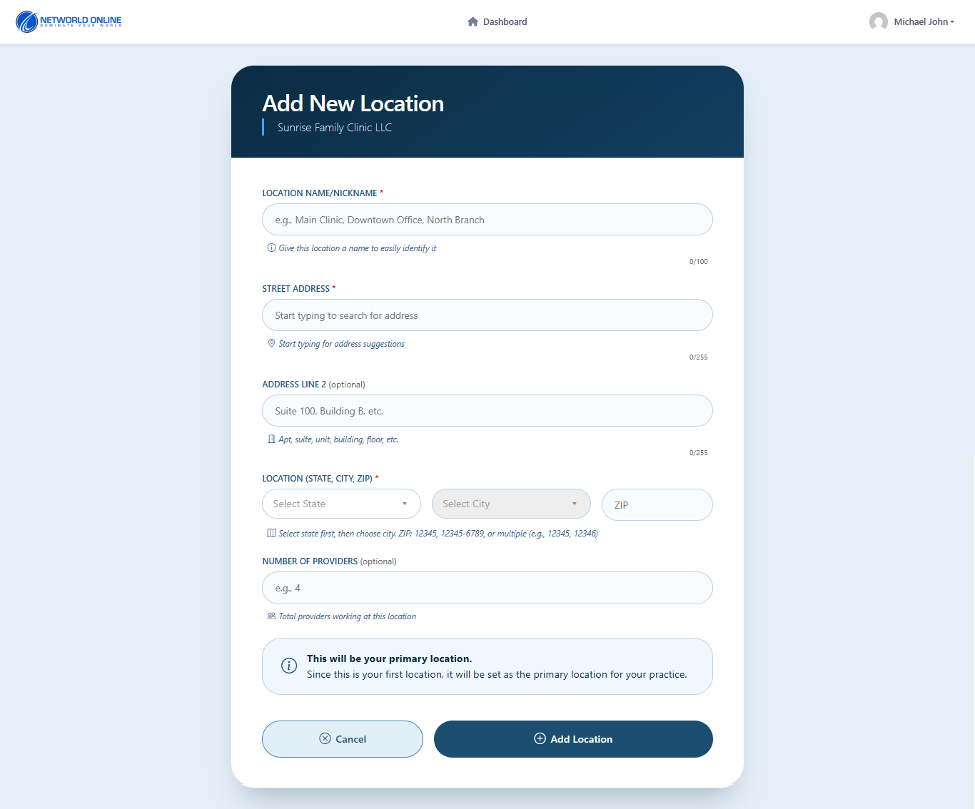 Add New Location Form Fields