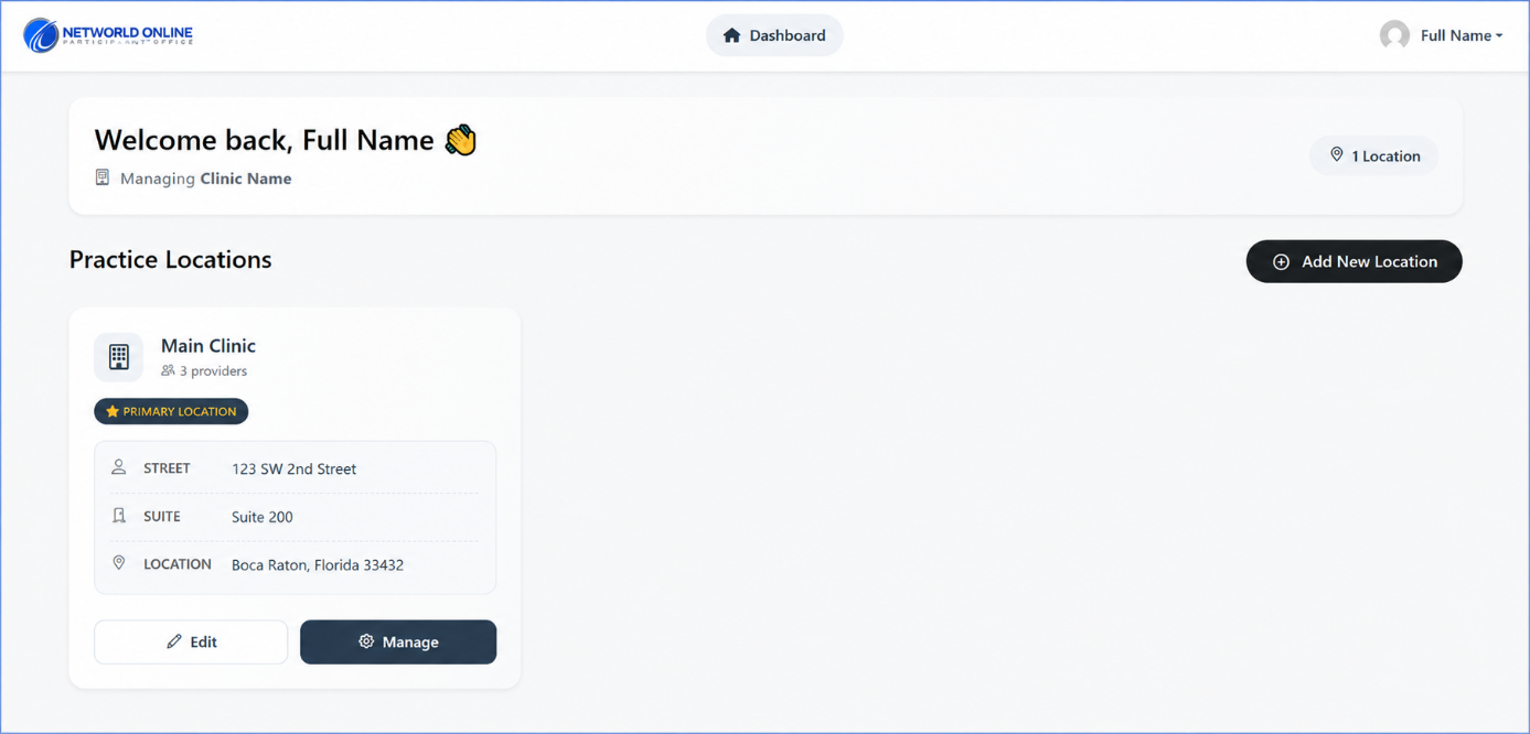 All Locations displayed on Dashboard