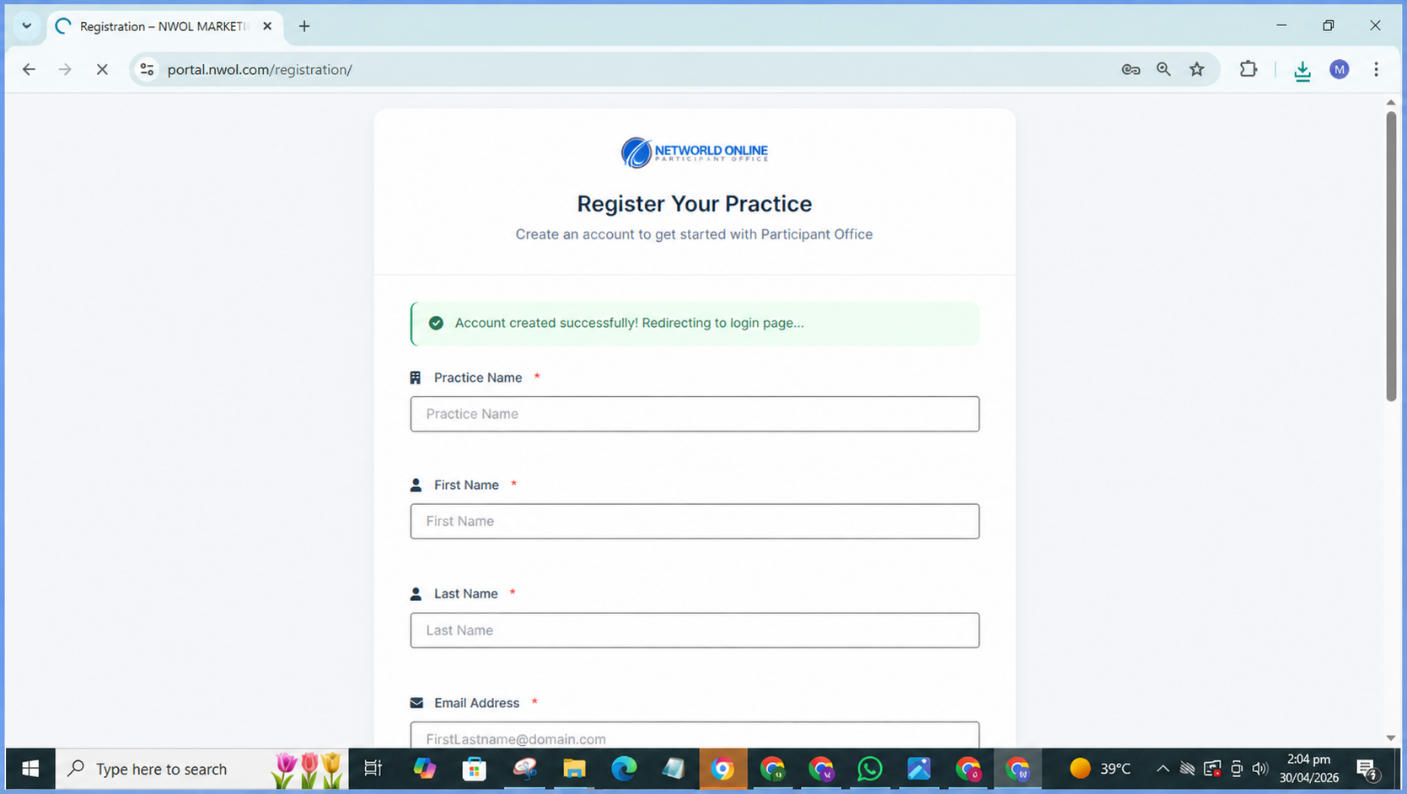 NWOL Portal Registration Page
